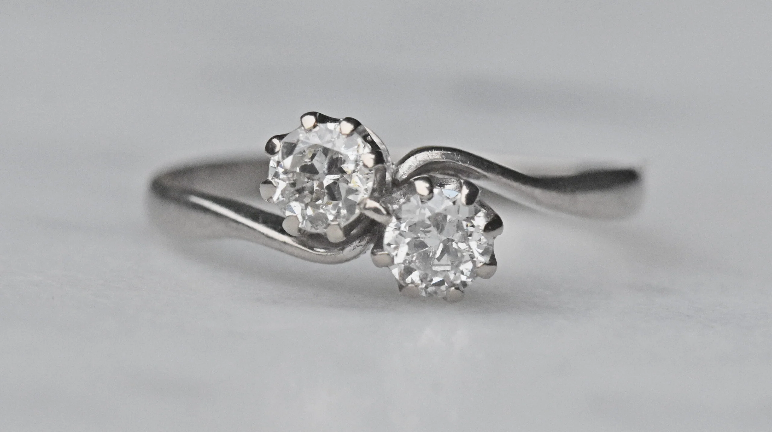 18 Carat White Gold Diamond Crossover Two Stone Ring
