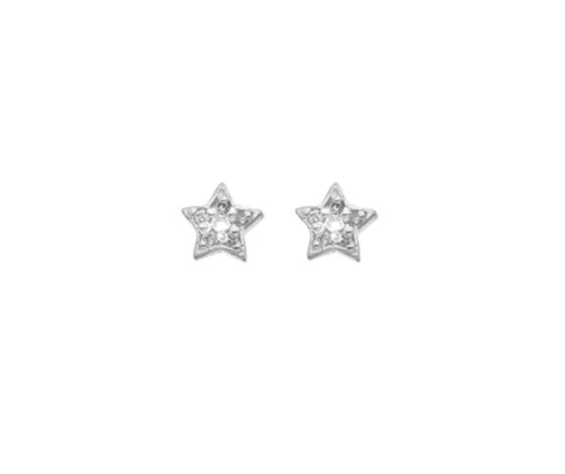 Sterling Silver and Cubic Zirconia Set Star Stud Earrings