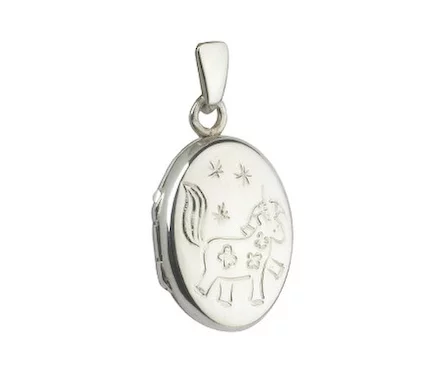 Sterling Silver Unicorn Oval Locket