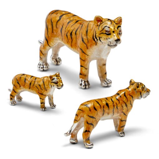 Saturno Silver with Enamel Tiger Figurines