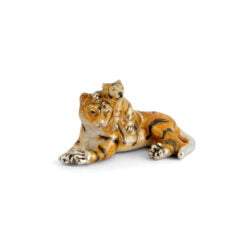 Saturno Silver Miniature Tiger with Cub Figurine