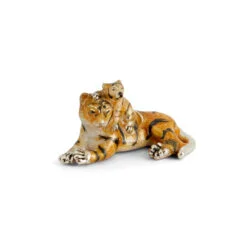 Saturno Silver Miniature Tiger with Cub Figurine