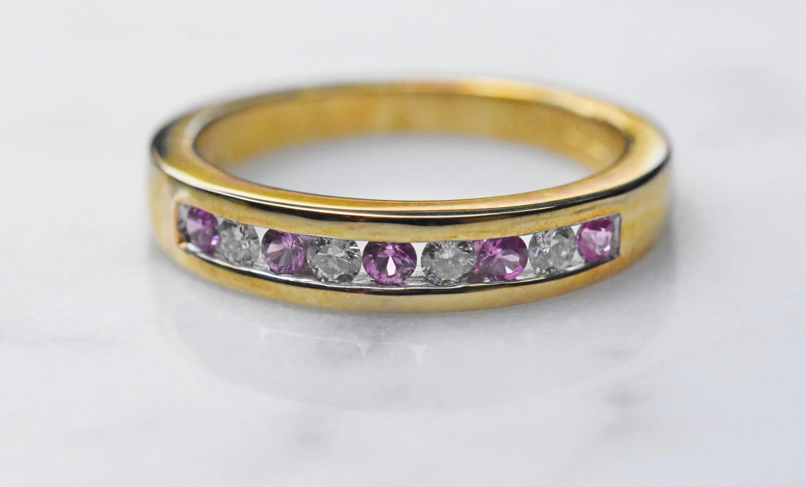 pink sapphire and diamond eternity ring