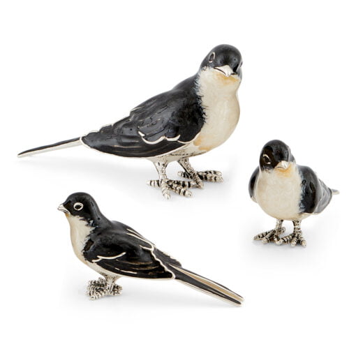 saturno silver and enamel swallow figurines