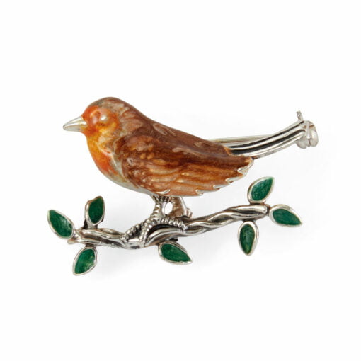 saturno silver and enamel robin brooch