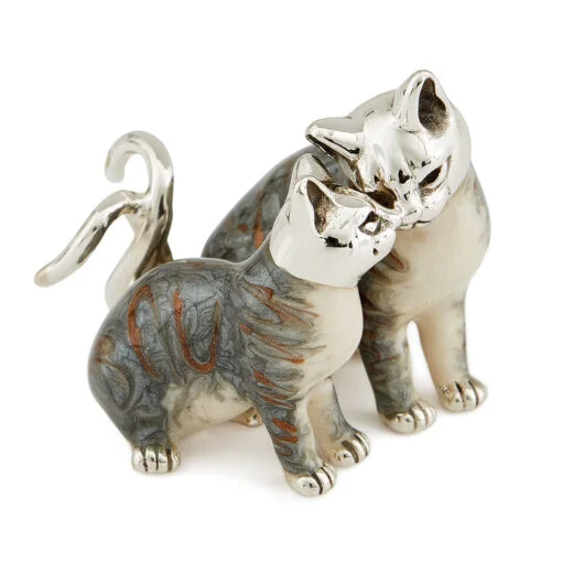 saturno silver and enamel tabby cat figurine