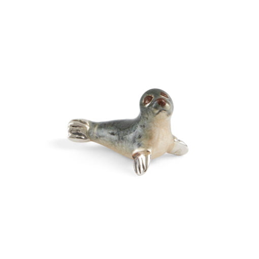 silver and enamel seal figurine