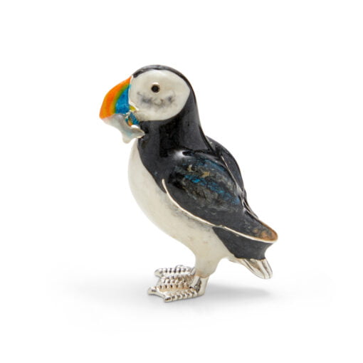 Saturno Sterling Silver with Enamel Puffin with Fish Figurines - Image 3