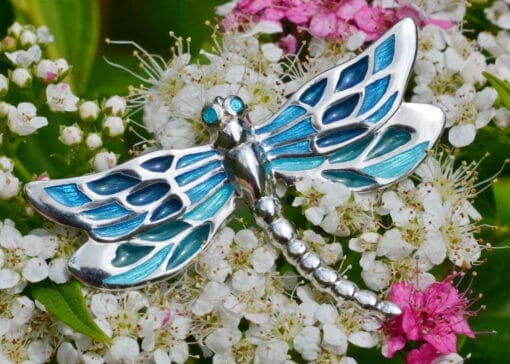 Sterling Silver Enamel Dragonfly Brooch - Blue - Image 3