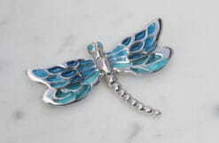 silver enamel dragonfly brooch - brooch