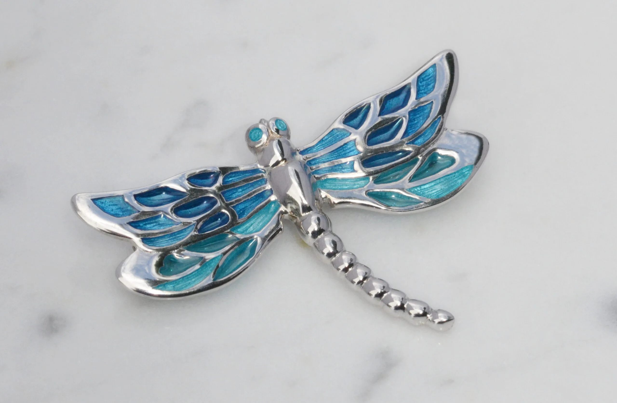 silver enamel dragonfly brooch - brooch