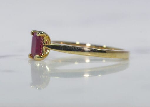 Emerald Cut Ruby Single Stone Yellow Gold Ring - Image 2
