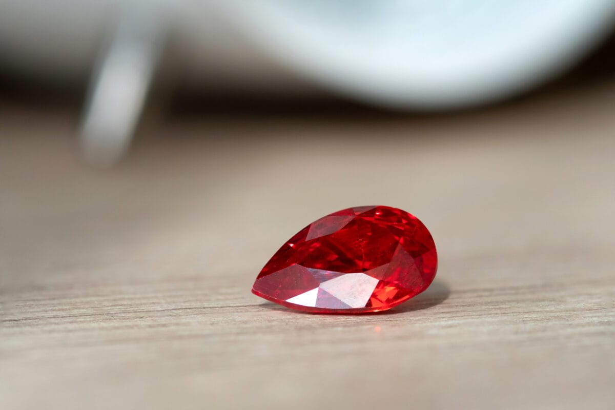 Red Ruby gemstone Round Cut, close up shot