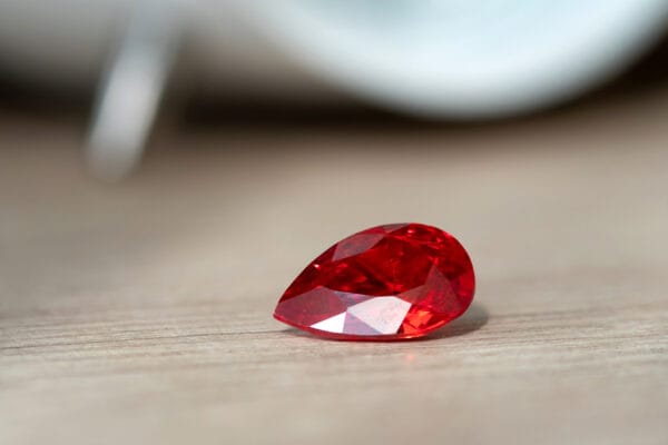 Red Ruby gemstone Round Cut, close up shot