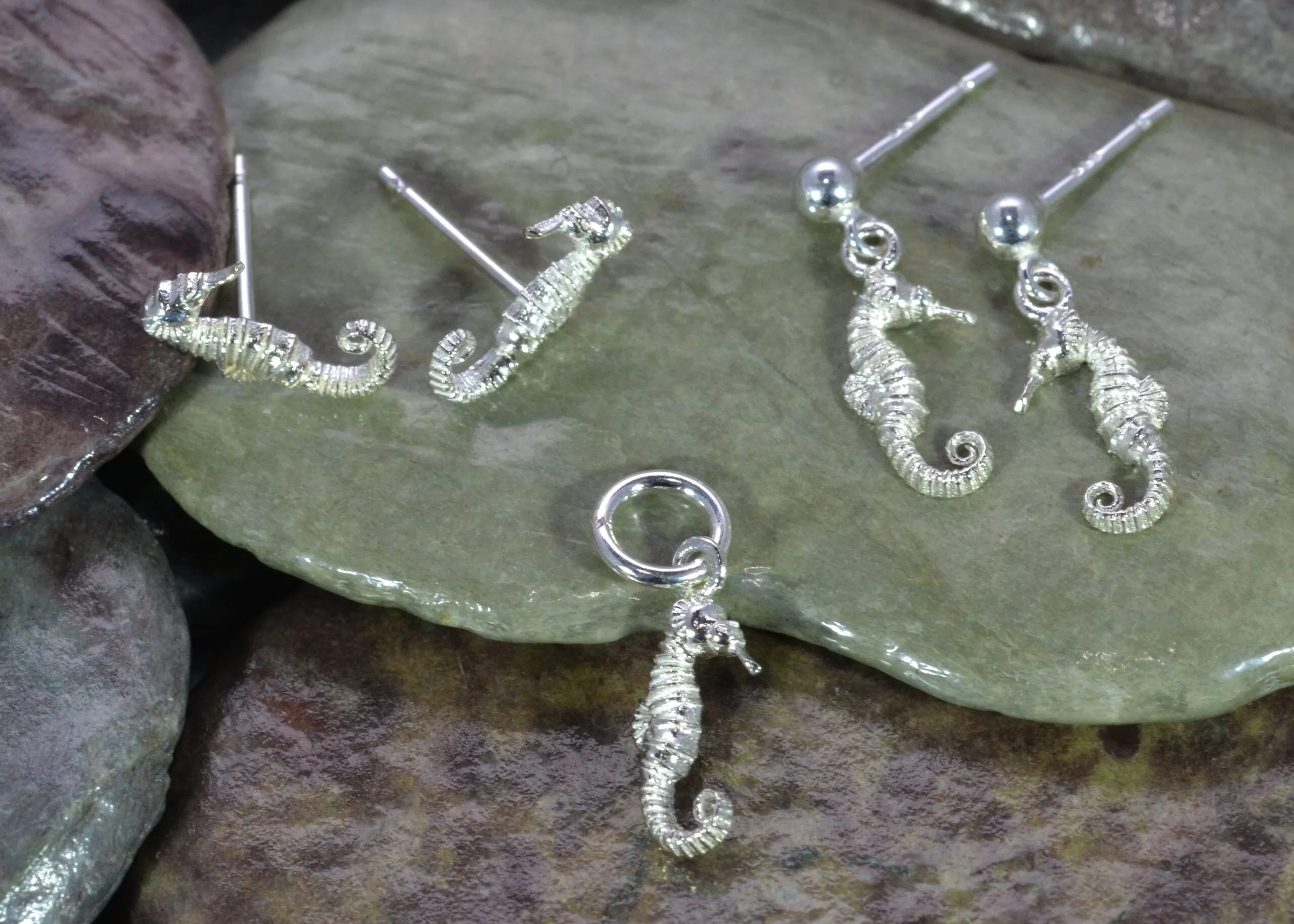 Sterling Silver Seahorse Stud Earrings - Image 3