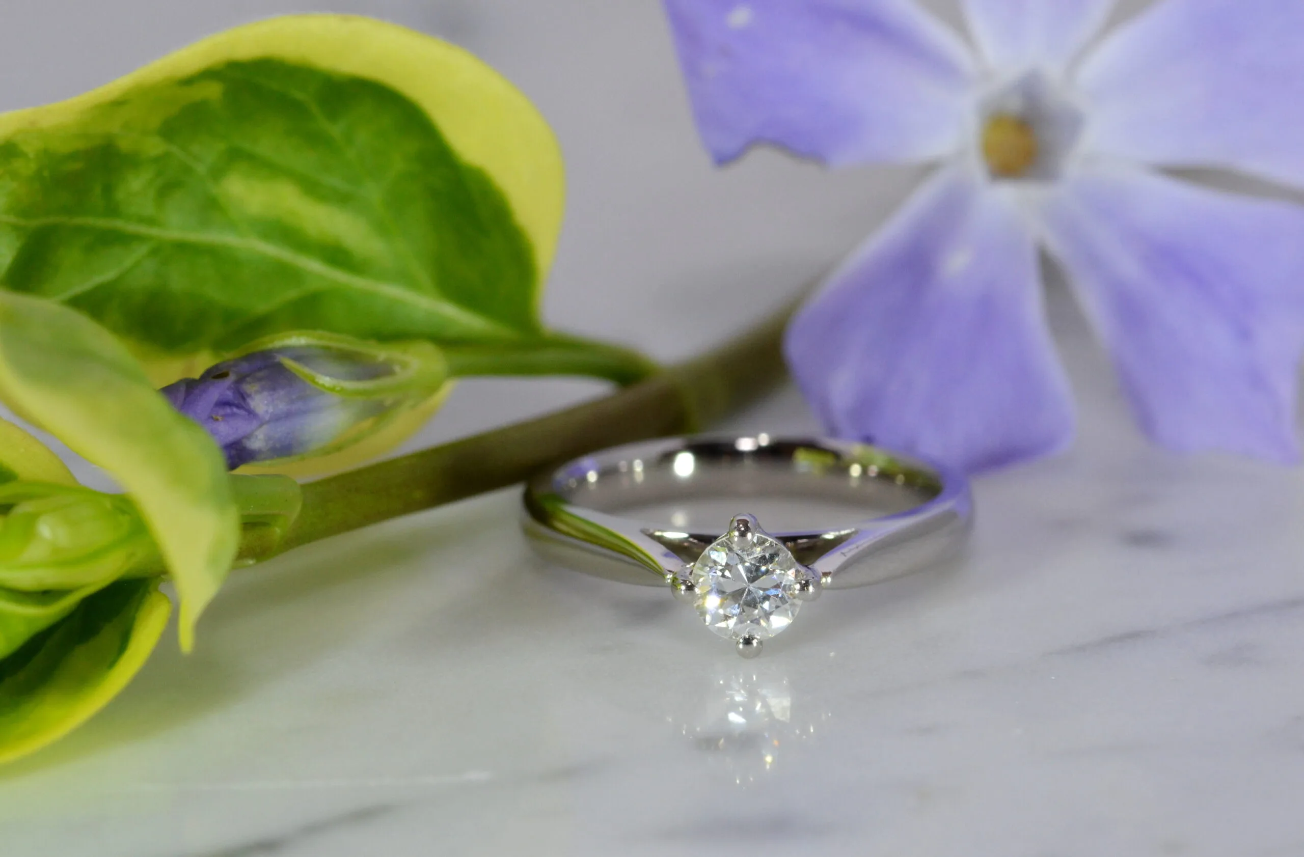 Diamond Set Single Stone Platinum Ring - Image 3