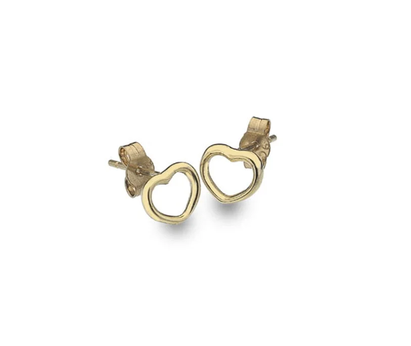 9 Carat Yellow Gold Rounded Heart Stud Earrings
