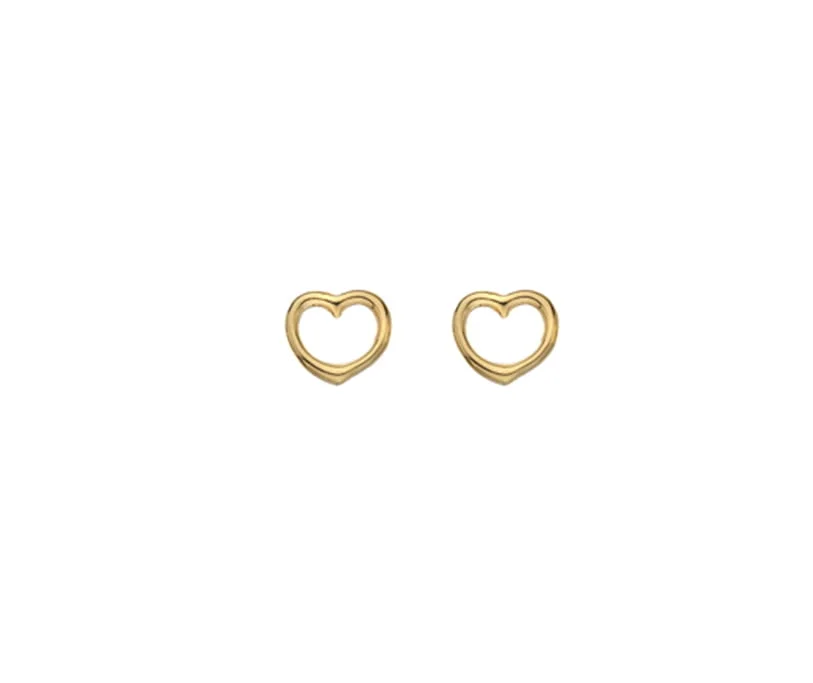 9 Carat Yellow Gold Open Small Heart Stud Earrings