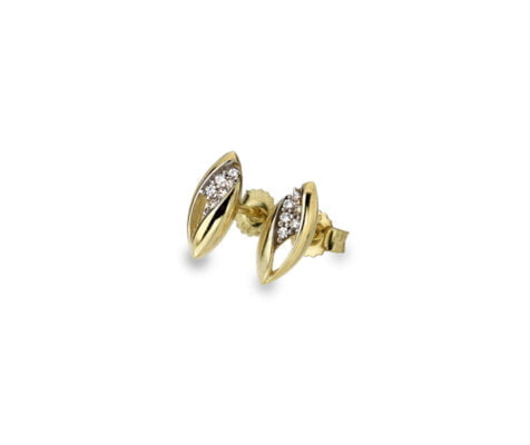 9 Carat Yellow Gold and Cubic Zirconia Leaf Stud Earrings