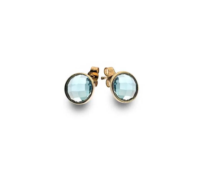 9 Carat Yellow Gold Stud Earrings with Blue Topaz