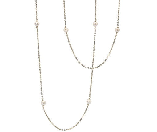 9 Carat Yellow Gold 28 Inch Freshwater Pearl Necklace from Curteis