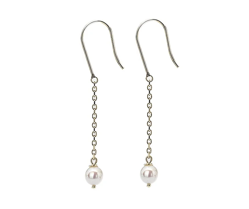 9 Carat Yellow Gold and Freshwater Pearl Drop Earrings from Curteis