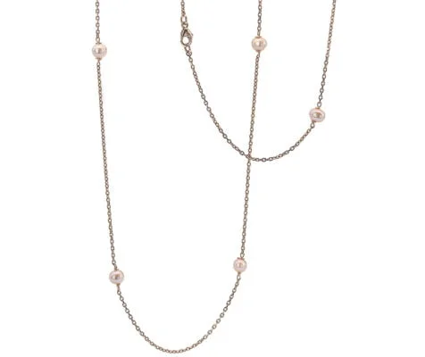 9 Carat Red Gold 28 Inch Pink Freshwater Pearl Necklace from Curteis
