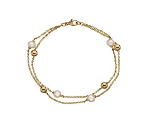 9 Carat Yellow Gold Sphere and Freshwater Pearl Bracelet