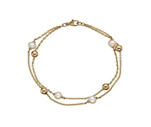 9 Carat Yellow Gold Sphere and Freshwater Pearl Bracelet