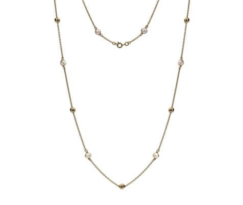 9 Carat Yellow Gold Sphere and Freshwater Pearl 18 Inch Necklace