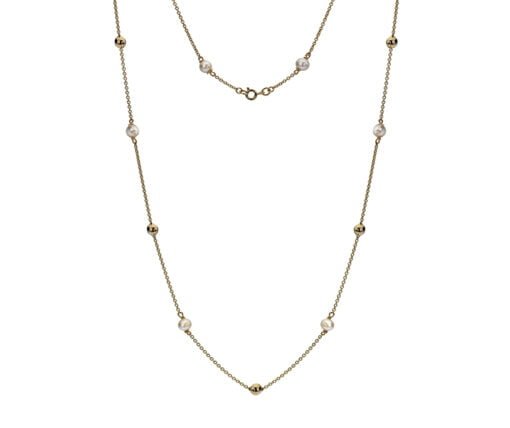 9 Carat Yellow Gold Sphere and Freshwater Pearl 18 Inch Necklace