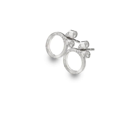 9 Carat White Gold Hammered Circular Stud Earrings