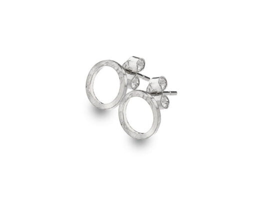 9 Carat White Gold Hammered Circular Stud Earrings