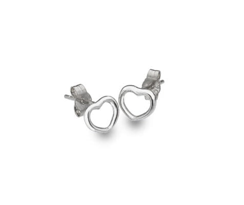9 Carat White Gold Rounded Open Heart Stud Earrings