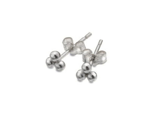 9 Carat White Gold Tri-Bead Stud Earrings