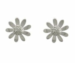 9 Carat White Gold 9-Petal Daisy Stud Earrings