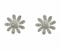 9 Carat White Gold 9-Petal Daisy Stud Earrings