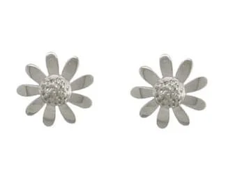 9 Carat White Gold 9-Petal Daisy Stud Earrings