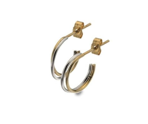 Curteis Collection 9 Carat Yellow and White Gold Double Hoop Earrings