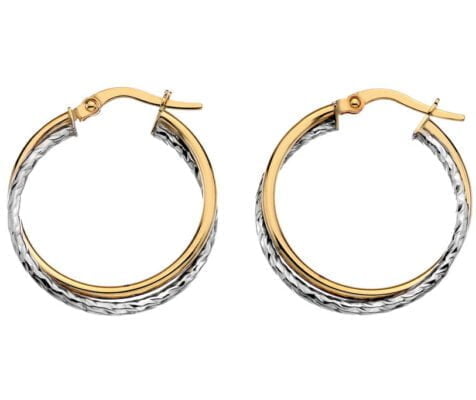 Curteis 9 Carat Yellow and White Gold Medium Oval Crossover Hoop Earrings