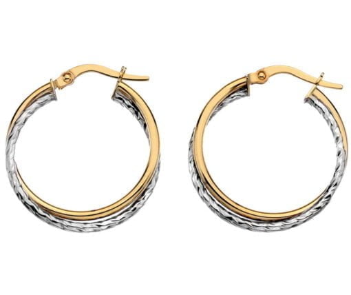 Curteis 9 Carat Yellow and White Gold Medium Oval Crossover Hoop Earrings