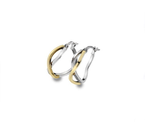 Curteis 9 Carat Yellow and White Gold 15mm Crossover Hoop Earrings