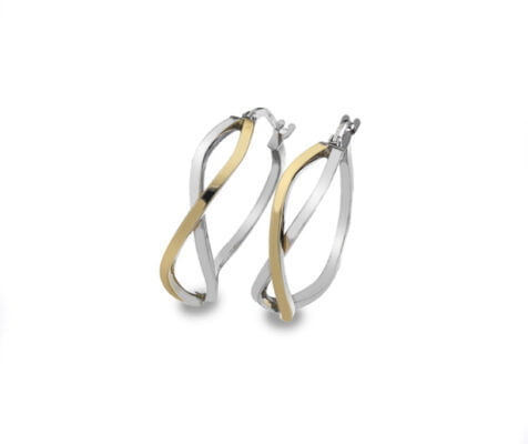 Curteis 9 Carat Yellow and White Gold 20mm Crossover Hoop Earrings