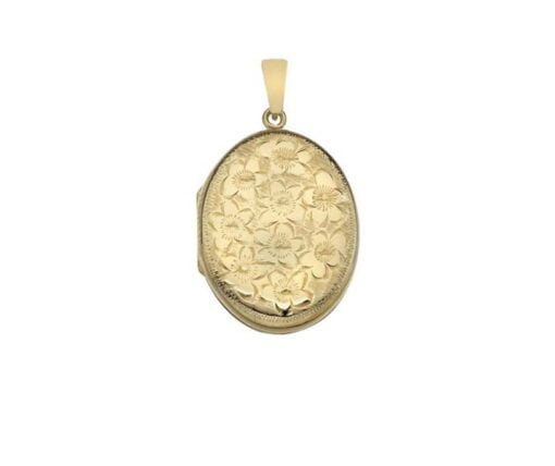 9ct Hallmarked Yellow Gold Medium Hand Engraved Oval Flower Locket Pendant