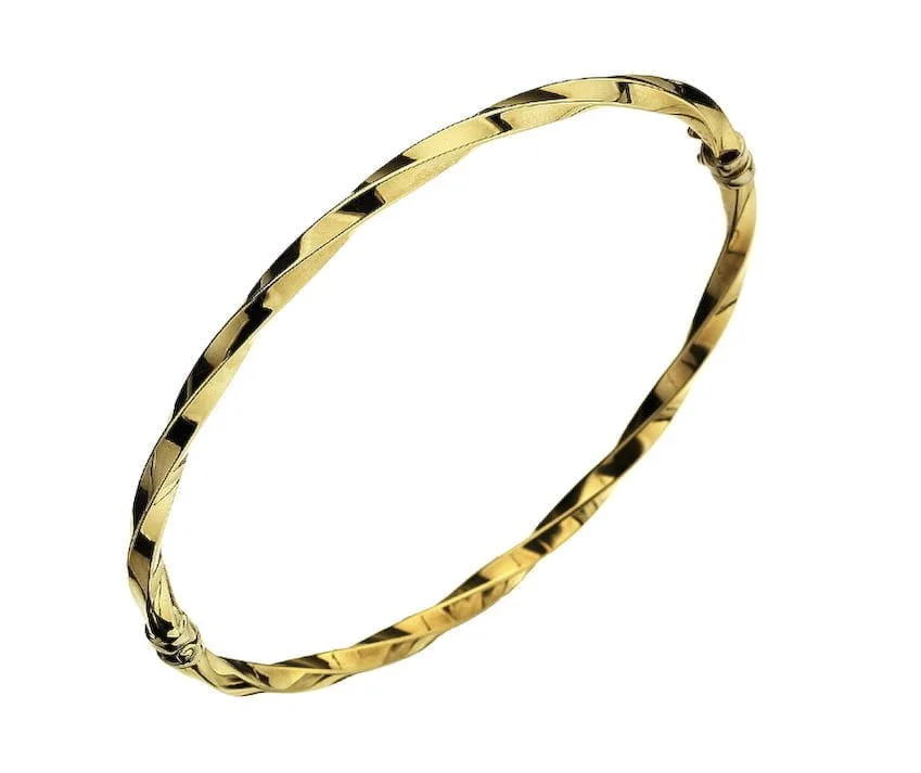 Curteis 9 Carat Yellow Gold Twisted Hollow Hinged Bangle