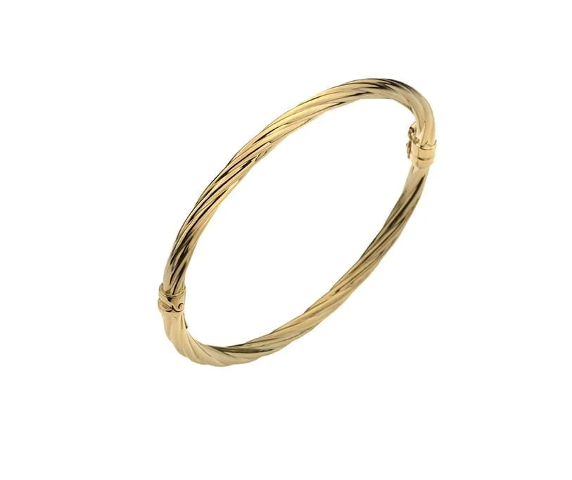 Curteis 9 Carat Yellow Gold Rope Effect Twisted Hinged Bangle