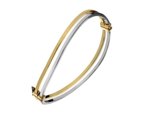 Curteis 9 Carat Yellow and White Gold Hollow Square Wire Bangle