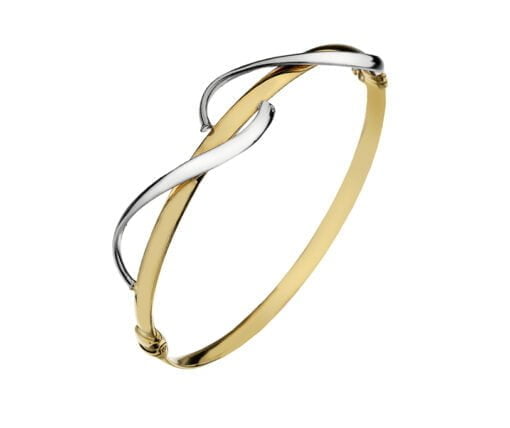 Curteis 9 Carat Yellow and White Gold Hollow Wave Detail Bangle