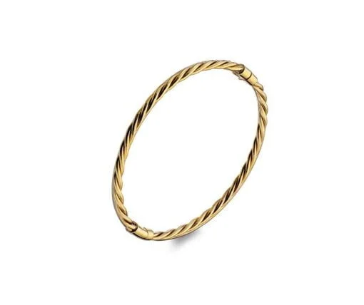 Curteis 9 Carat Yellow Gold Hinged Solid Wire Twisted Bangle