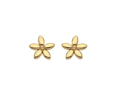 Curteis 9 Carat Gold Polished 5 Petal Flower Stud Earrings